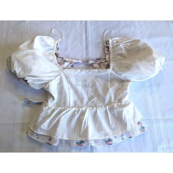 ENDLESS ROSE Embroidered Floral Square Neck Puff Sleeve Crop Top Cottage Size S - Picture 7 of 8